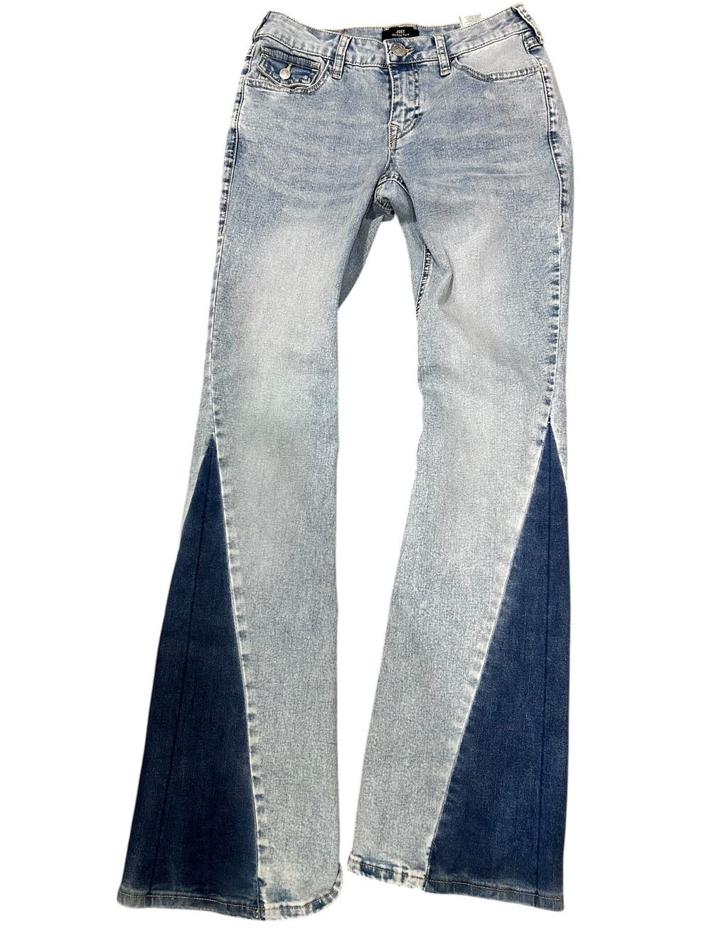 True Religion Jeans Joey NWT Y2K Mid Rise SZ 26 Patchwork Two Tone Flap Pockets